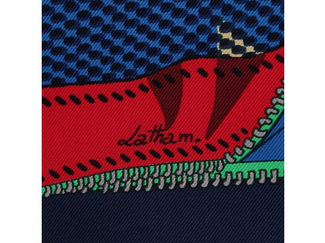 Hermès "L'élégance et le confort en automobile" Sciarpa di seta Blu navy - vista 5