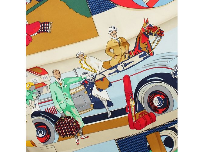 Hermès "L'élégance et le confort en automobile" Sciarpa di seta Blu navy - vista 7