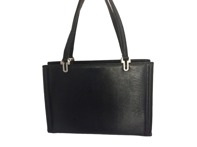 Lancel Vintage Eidechse Ledertasche Schwarz - Ansicht 2