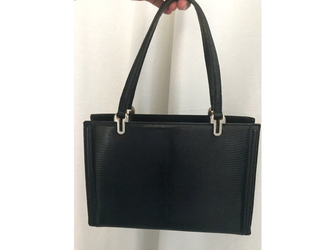 Lancel Vintage Eidechse Ledertasche Schwarz - Ansicht 3