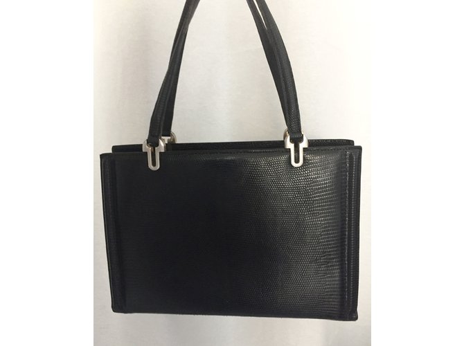 Lancel Vintage Eidechse Ledertasche Schwarz - Ansicht 4