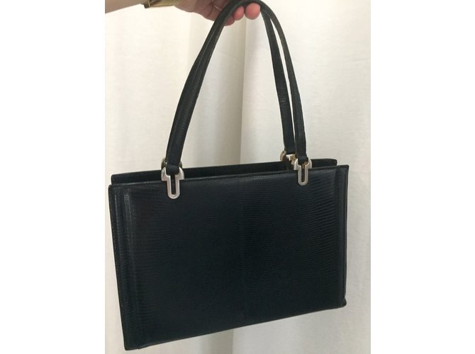 Lancel Vintage Eidechse Ledertasche Schwarz - Ansicht 5