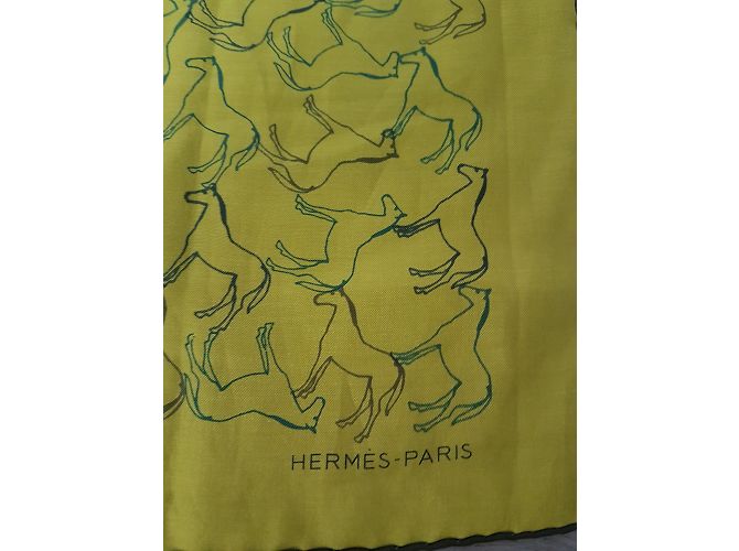 Bufanda Hermès de algodón y seda Amarillo Azul - vista 2