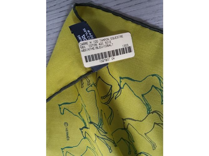 Bufanda Hermès de algodón y seda Amarillo Azul - vista 3
