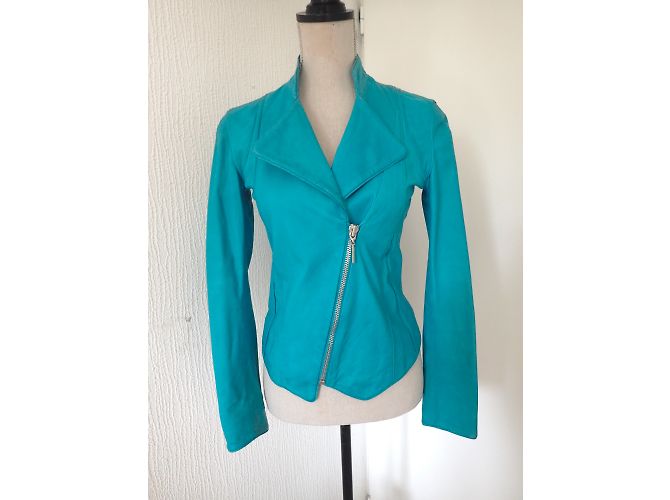 Autre Marque Lederjacke in Türkis Blau - Ansicht 3