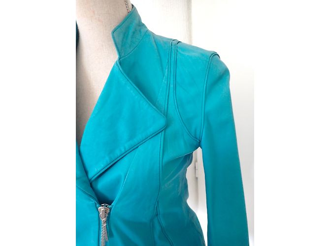 Autre Marque Lederjacke in Türkis Blau - Ansicht 4