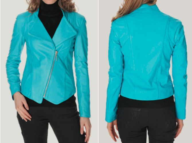 Autre Marque Lederjacke in Türkis Blau - Ansicht 5