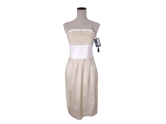 Set Abito e Bolero Renato Nucci in Seta Beige e Bianco - vista 2