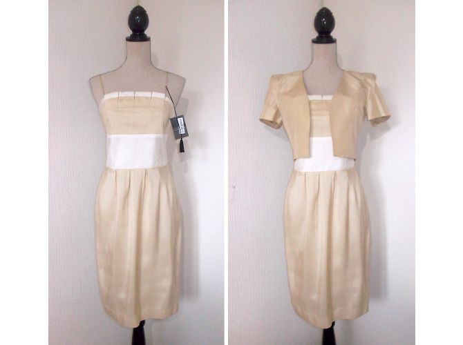 Set Abito e Bolero Renato Nucci in Seta Beige e Bianco - vista 3