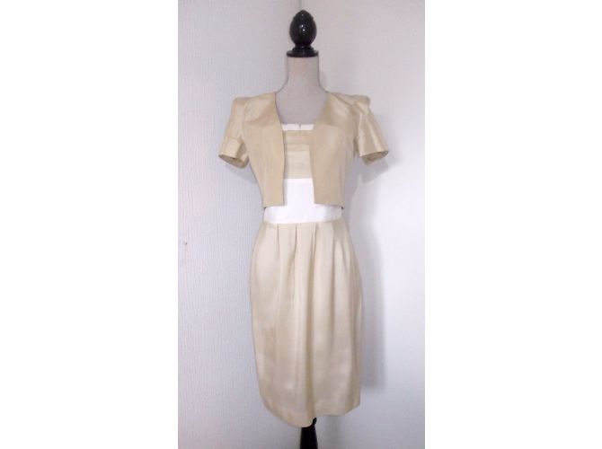 Set Abito e Bolero Renato Nucci in Seta Beige e Bianco - vista 4