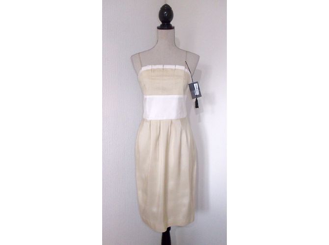 Set Abito e Bolero Renato Nucci in Seta Beige e Bianco - vista 5