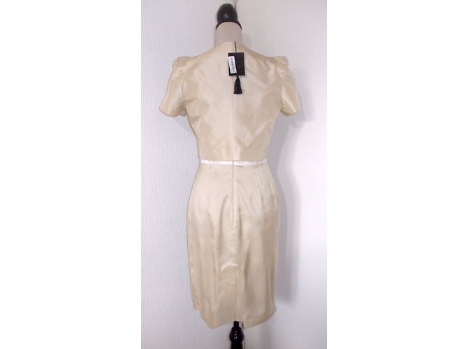 Set Abito e Bolero Renato Nucci in Seta Beige e Bianco - vista 7