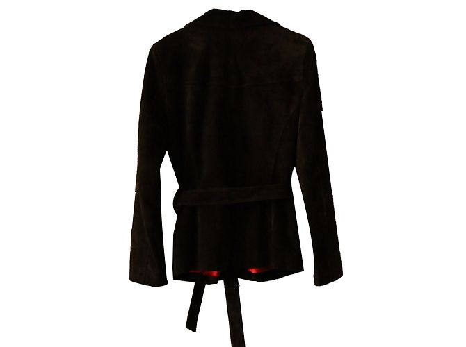 Chaqueta Oakwood marrón oscuro de piel de cabra con cinturón - vista 2
