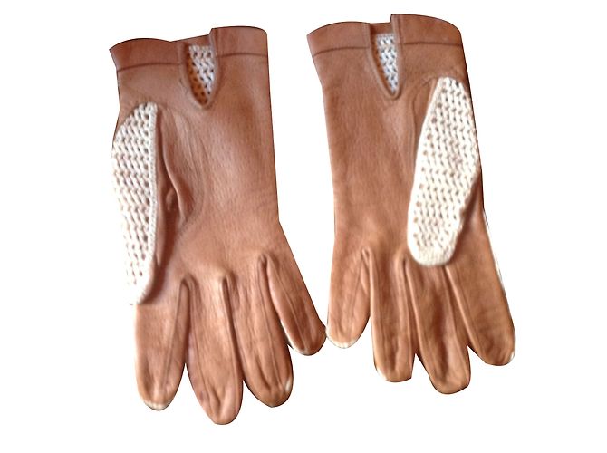 Autre Marque Leder und Häkelhandschuhe Caramel Karamell - Ansicht 2