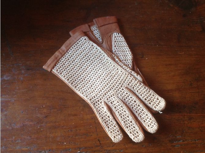 Autre Marque Leder und Häkelhandschuhe Caramel Karamell - Ansicht 3