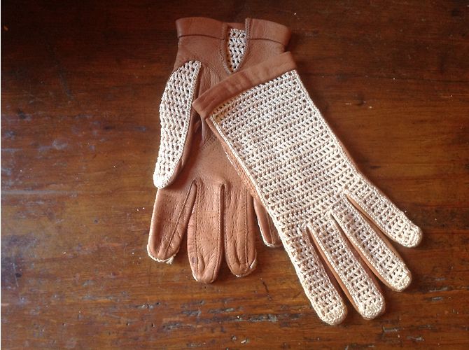 Autre Marque Leder und Häkelhandschuhe Caramel Karamell - Ansicht 4