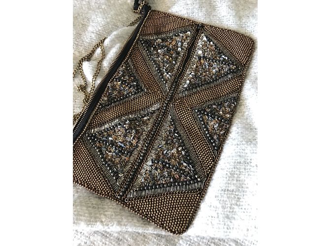 Autre Marque Clutch nera con paillettes e perle con catena Rame - vista 5