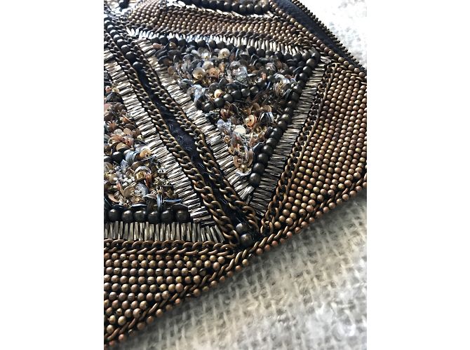 Autre Marque Clutch nera con paillettes e perle con catena Rame - vista 7