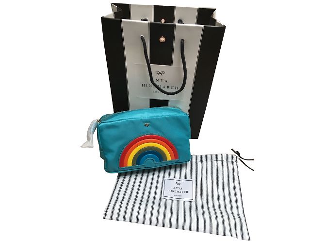 Pochette Anya Hindmarch in Nylon Turchese Arcobaleno Blu - vista 2