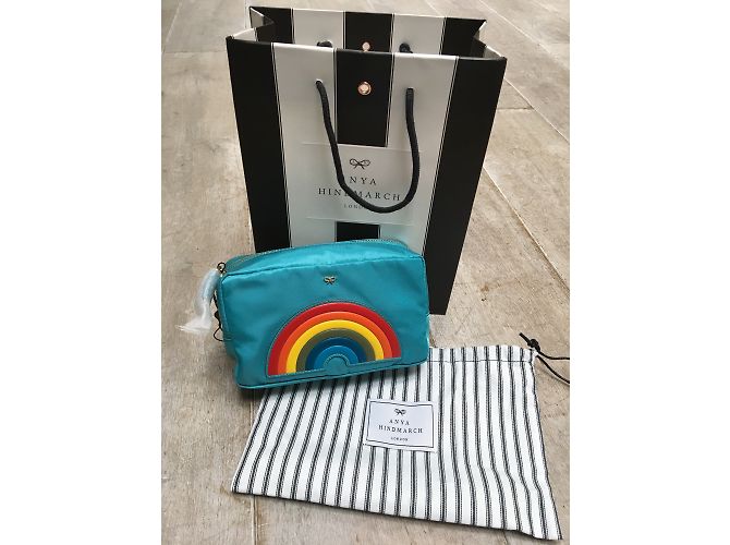 Pochette Anya Hindmarch in Nylon Turchese Arcobaleno Blu - vista 6