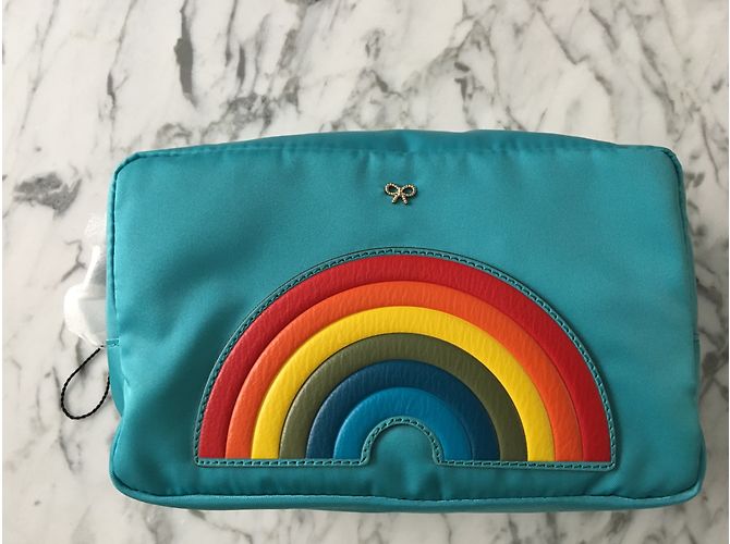 Pochette Anya Hindmarch in Nylon Turchese Arcobaleno Blu - vista 7
