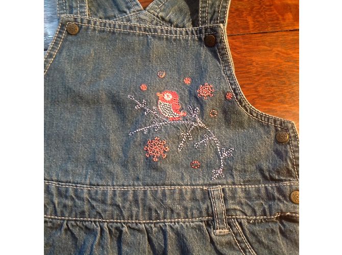 Autre Marque Kitchoun Jeanskleid mit Vogelstickerei 12 Monate Blau - Ansicht 3