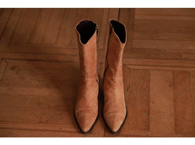 Botas de cano curto Minelli em camurça marrom claro Castanho claro - vista 8