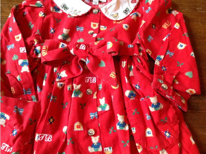 Autre Marque Abito in cotone rosso con ricamo e fiocco per bambina - vista 3