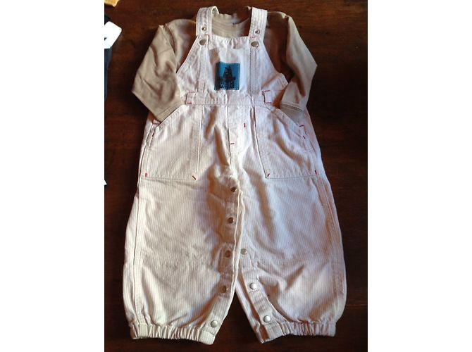 Autre Marque Ensemble T-shirt et Salopette en Coton Beige 18 Mois - vue 2