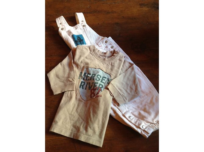 Autre Marque Ensemble T-shirt et Salopette en Coton Beige 18 Mois - vue 4