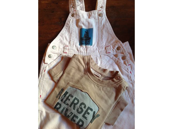 Autre Marque Ensemble T-shirt et Salopette en Coton Beige 18 Mois - vue 5