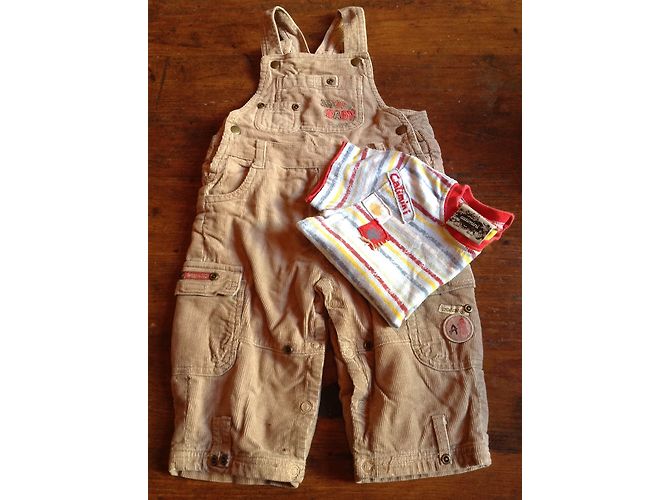 Autre Marque Ensemble Salopette et T-shirt en Coton Caramel 12 Mois - vue 2