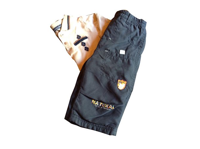 Autre Marque Ensemble T-shirt et Pantalon en Coton Doublé Polaire Bleu et Beige 12 Mois - vue 2