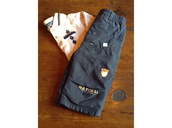 Autre Marque Ensemble T-shirt et Pantalon en Coton Doublé Polaire Bleu et Beige 12 Mois - vue 4