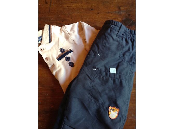 Autre Marque Ensemble T-shirt et Pantalon en Coton Doublé Polaire Bleu et Beige 12 Mois - vue 5