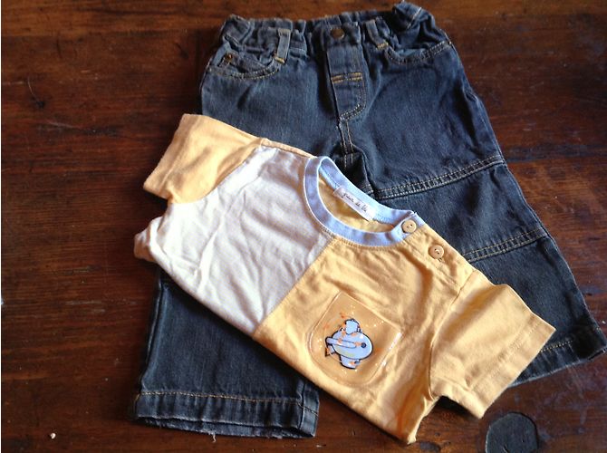 Autre Marque Pantalon en denim Grain de ble Jaune et Bleu Marine 12 mois - vue 3