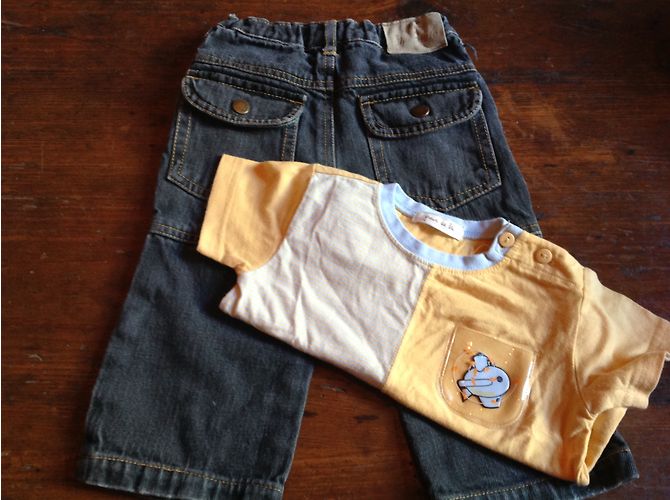 Autre Marque Pantalon en denim Grain de ble Jaune et Bleu Marine 12 mois - vue 5