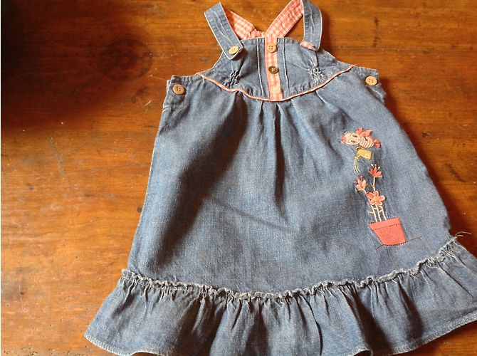 Autre Marque Jeanskleid in Navy Blau mit Stickerei und Gingham Muster 12 Monate Marineblau - Ansicht 2