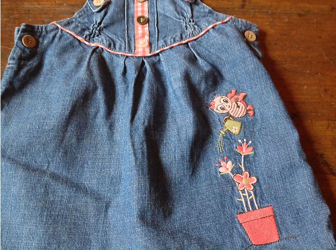 Autre Marque Jeanskleid in Navy Blau mit Stickerei und Gingham Muster 12 Monate Marineblau - Ansicht 3