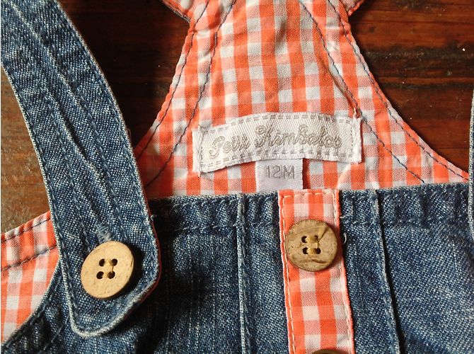 Autre Marque Jeanskleid in Navy Blau mit Stickerei und Gingham Muster 12 Monate Marineblau - Ansicht 4