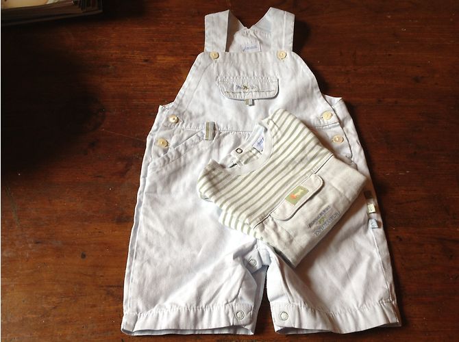 Autre Marque Ensemble Jacadi Bleu en Coton Salopette et T-shirt 74 cm - vue 2