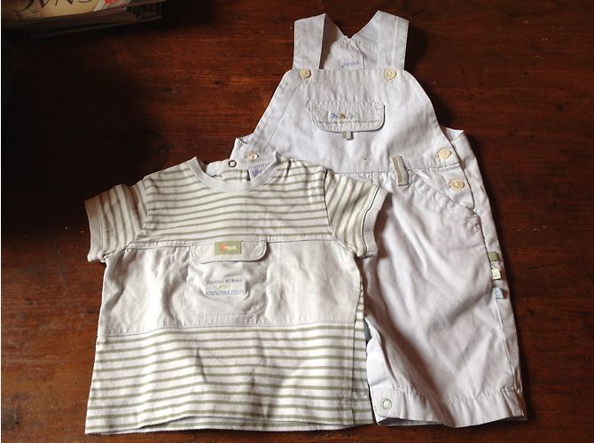 Autre Marque Ensemble Jacadi Bleu en Coton Salopette et T-shirt 74 cm - vue 3