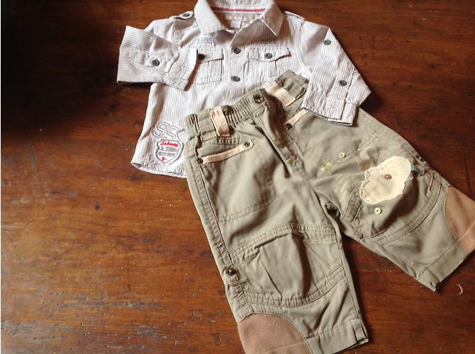 Autre Marque Ensemble Garçon en Coton Khaki avec Broderies 6 Mois Kaki - vue 2