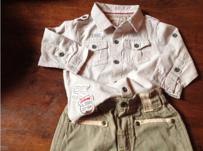 Autre Marque Ensemble Garçon en Coton Khaki avec Broderies 6 Mois Kaki - vue 3