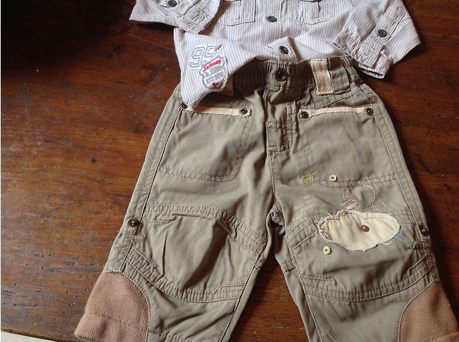 Autre Marque Ensemble Garçon en Coton Khaki avec Broderies 6 Mois Kaki - vue 4