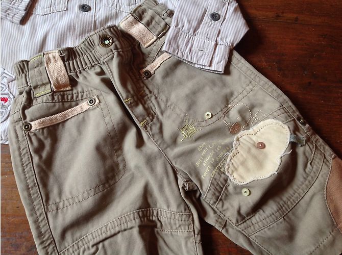 Autre Marque Ensemble Garçon en Coton Khaki avec Broderies 6 Mois Kaki - vue 5