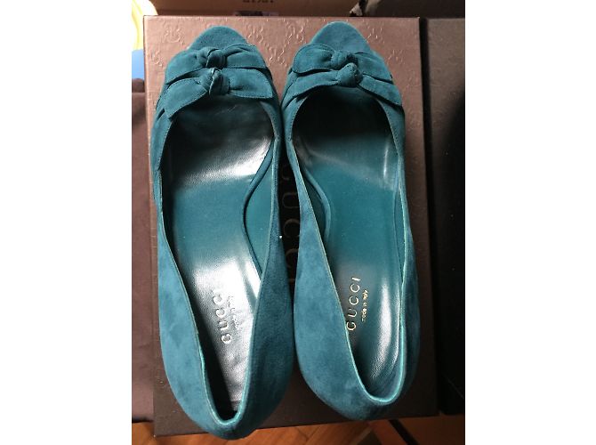 Décolleté Gucci Kid Scamosciato a punta aperta blu scamosciato - vista 5