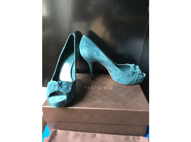 Décolleté Gucci Kid Scamosciato a punta aperta blu scamosciato - vista 7