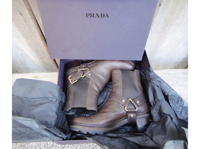 Prada Leather Ankle Boots Brown - view 10