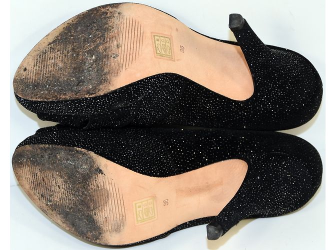 Autre Marque COSMOPARIS Open Walks Black Sequined Leather Pumps Silvery - view 7